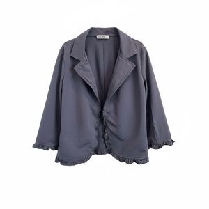 Grace Karin Charcoal Ruffle Trim Open Front Jacket Lightweight Cotton Stretch L